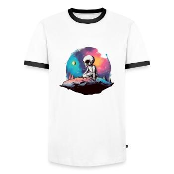 Zex the Alien - Men's Ringer Shirt - white/black - Front - AI Model Female 172 light (172cm) & AI Model Male 178 dark (178cm)
