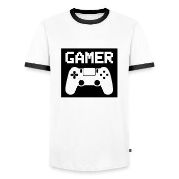 gamer - Men's Ringer Shirt - white/black - Front - AI Model Female 172 light (172cm) & AI Model Male 178 dark (178cm)