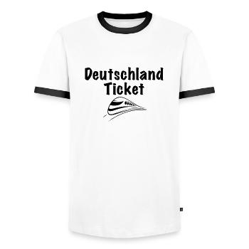 Deutschland Ticket 49€ 2023 Geschenk - Männer Kontrast-T-Shirt - Weiß/Schwarz - Vorne - AI Model Female 172 light (172cm) & AI Model Male 178 dark (178cm)