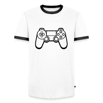Controller Gaming Video Games Gamepad - Men's Ringer Shirt - white/black - Front - AI Model Female 172 light (172cm) & AI Model Male 178 dark (178cm)