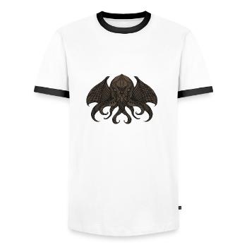 Cthulhu II Bronze - Men's Ringer Shirt - white/black - Front - AI Model Female 172 light (172cm) & AI Model Male 178 dark (178cm)