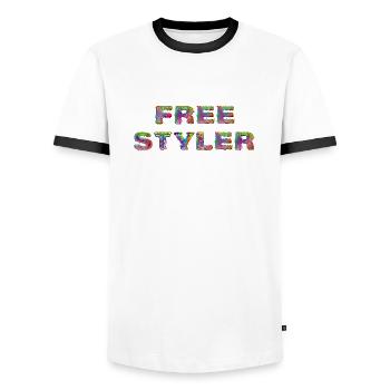 Styler gratuit - T-shirt contrasté Homme - blanc/noir - Devant - AI Model Female 172 light (172cm) & AI Model Male 178 dark (178cm)