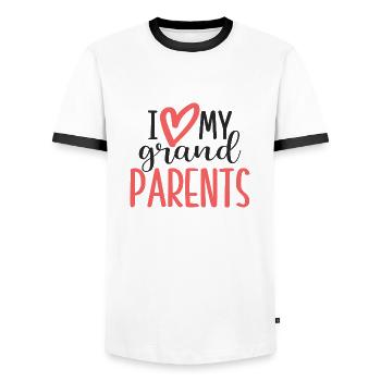 J’aime mes grands-parents - T-shirt contrasté Homme - blanc/noir - Devant - AI Model Female 172 light (172cm) & AI Model Male 178 dark (178cm)