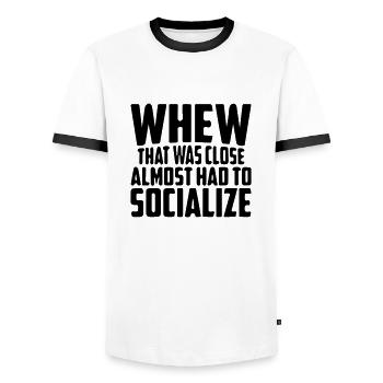 quand c'était proche il fallait presque socialiser - T-shirt contrasté Homme - blanc/noir - Devant - AI Model Female 172 light (172cm) & AI Model Male 178 dark (178cm)