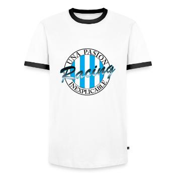 La course est une passion inexplicable - T-shirt contrasté Homme - blanc/noir - Devant - AI Model Female 172 light (172cm) & AI Model Male 178 dark (178cm)
