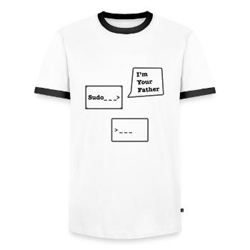 Linux Sudo - Men's Ringer Shirt - white/black - Front - AI Model Female 172 light (172cm) & AI Model Male 178 dark (178cm)
