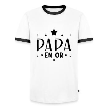 Papa en Or - Hommage aux Papas Exceptionnels - T-shirt contrasté Homme - blanc/noir - Devant - AI Model Female 172 light (172cm) & AI Model Male 178 dark (178cm)