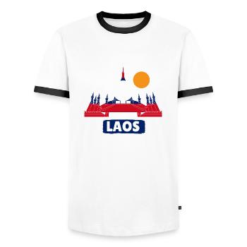 Laos Lao Drapeau Laotien éléphant Lao I cadeau - T-shirt contrasté Homme - blanc/noir - Devant - AI Model Female 172 light (172cm) & AI Model Male 178 dark (178cm)
