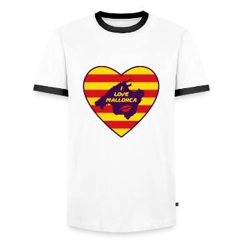 I Love Mallorca in den Farben der Islas Baleares - Männer Kontrast-T-Shirt - Weiß/Schwarz - Vorne - AI Model Female 172 light (172cm) & AI Model Male 178 dark (178cm)