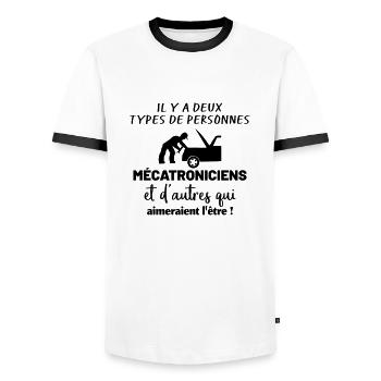 Il y a deux types de personnes : Mécatronicien - T-shirt contrasté Homme - blanc/noir - Devant - AI Model Female 172 light (172cm) & AI Model Male 178 dark (178cm)
