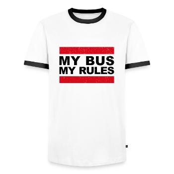 My Bus My Rules - Lustiges Geschenk für Busfahrer - Männer Kontrast-T-Shirt - Weiß/Schwarz - Vorne - AI Model Female 172 light (172cm) & AI Model Male 178 dark (178cm)