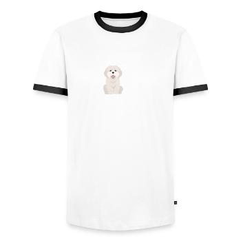 Battement de cœur coton de tulear - T-shirt contrasté Homme - blanc/noir - Devant - AI Model Female 172 light (172cm) & AI Model Male 178 dark (178cm)