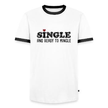 Single And Ready To Mingle - Men's Ringer Shirt - white/black - Front - AI Model Female 172 light (172cm) & AI Model Male 178 dark (178cm)