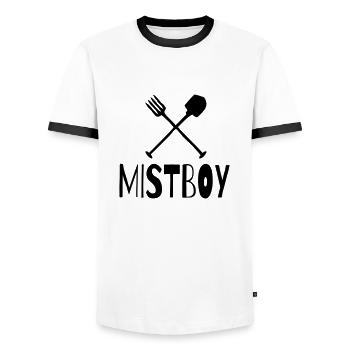 Mistboy - Men's Ringer Shirt - white/black - Front - AI Model Female 172 light (172cm) & AI Model Male 178 dark (178cm)