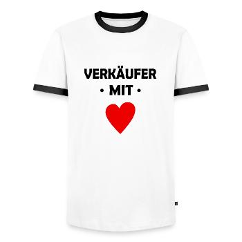 Verkäufer mit Herz - Männer Kontrast-T-Shirt - Weiß/Schwarz - Vorne - AI Model Female 172 light (172cm) & AI Model Male 178 dark (178cm)