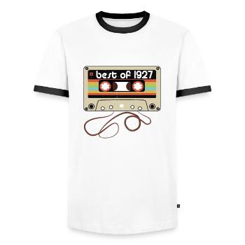 Millésime légendaire 1927 - T-shirt contrasté Homme - blanc/noir - Devant - AI Model Female 172 light (172cm) & AI Model Male 178 dark (178cm)
