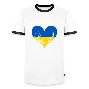 Cœur de l’Ukraine - T-shirt contrasté Homme - blanc/noir - Devant - AI Model Female 172 light (172cm) & AI Model Male 178 dark (178cm)