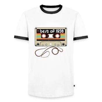 Legendary vintage 1938 - Men's Ringer Shirt - white/black - Front - AI Model Female 172 light (172cm) & AI Model Male 178 dark (178cm)