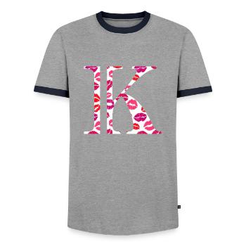 Lettre k bisous - T-shirt contrasté Homme - gris/marine  - Devant - AI Model Female 172 light (172cm) & AI Model Male 178 light (178cm)