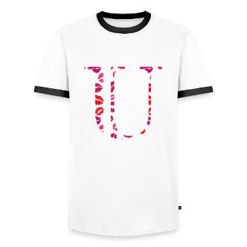 Lettre u bisous - T-shirt contrasté Homme - blanc/noir - Devant - AI Model Female 172 light (172cm) & AI Model Male 178 dark (178cm)