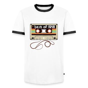 Legendary vintage 1948 - Men's Ringer Shirt - white/black - Front - AI Model Female 172 light (172cm) & AI Model Male 178 dark (178cm)