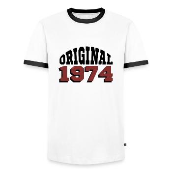 Original 1974 - T-shirt contrasté Homme - blanc/noir - Devant - AI Model Female 172 light (172cm) & AI Model Male 178 dark (178cm)