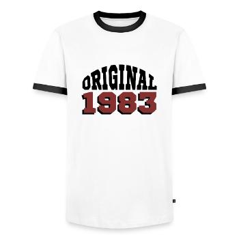 Original 1983 - Männer Kontrast-T-Shirt - Weiß/Schwarz - Vorne - AI Model Female 172 light (172cm) & AI Model Male 178 dark (178cm)