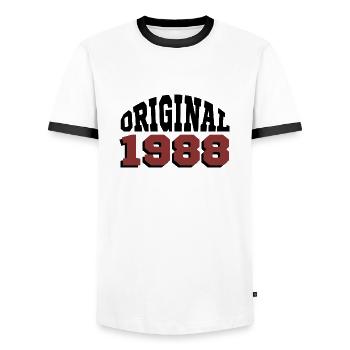 Original 1988 - Men's Ringer Shirt - white/black - Front - AI Model Female 172 light (172cm) & AI Model Male 178 dark (178cm)