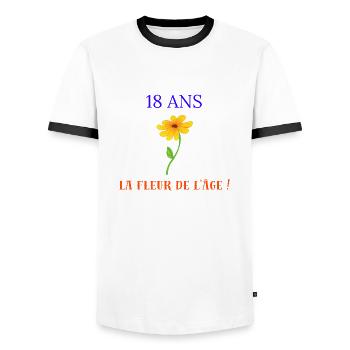 18 years old flower age - Men's Ringer Shirt - white/black - Front - AI Model Female 172 light (172cm) & AI Model Male 178 dark (178cm)