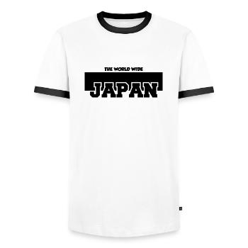 Japan Minimale Typografie - Männer Kontrast-T-Shirt - Weiß/Schwarz - Vorne - AI Model Female 172 light (172cm) & AI Model Male 178 dark (178cm)