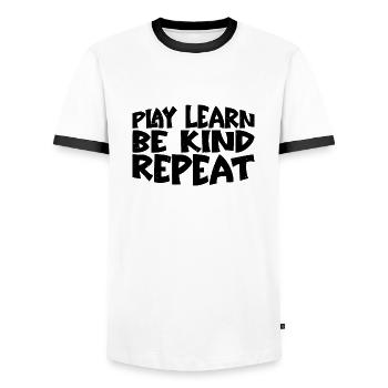 Play Learn Be Kind Repeat 3 - Männer Kontrast-T-Shirt - Weiß/Schwarz - Vorne - AI Model Female 172 light (172cm) & AI Model Male 178 dark (178cm)