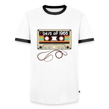 Legendary vintage 1966 - Men's Ringer Shirt - white/black - Front - AI Model Female 172 light (172cm) & AI Model Male 178 dark (178cm)