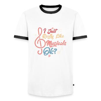I Just Really Like Muiscals OK? Singing Theater - Männer Kontrast-T-Shirt - Weiß/Schwarz - Vorne - AI Model Female 172 light (172cm) & AI Model Male 178 dark (178cm)