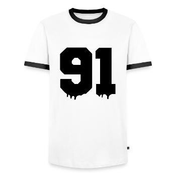 91 - Men's Ringer Shirt - white/black - Front - AI Model Female 172 light (172cm) & AI Model Male 178 dark (178cm)