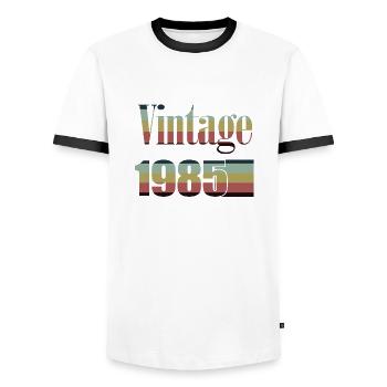 1985 Birthday 1985 Born In 1985 Birthday - Men's Ringer Shirt - white/black - Front - AI Model Female 172 light (172cm) & AI Model Male 178 dark (178cm)