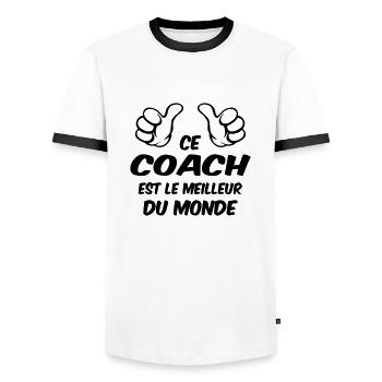 MEILLEUR COACH - T-shirt contrasté Homme - blanc/noir - Devant - AI Model Female 172 light (172cm) & AI Model Male 178 dark (178cm)