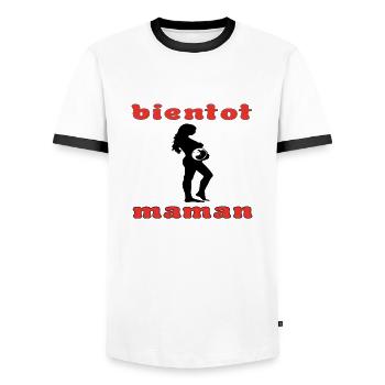 soon to be a mom 2 - Men's Ringer Shirt - white/black - Front - AI Model Female 172 light (172cm) & AI Model Male 178 dark (178cm)