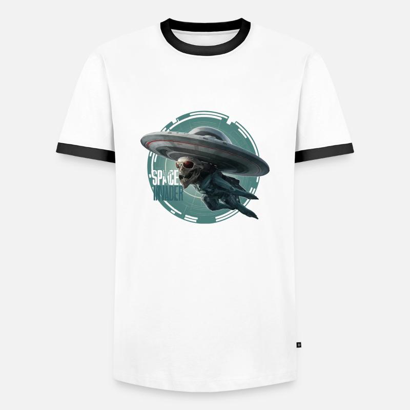 ALIEN UFO, SPACE INVANDER - Men's Ringer Shirt - white/black