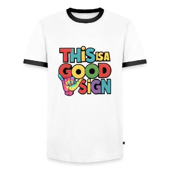 Bon signe - T-shirt contrasté Homme - blanc/noir - Devant - AI Model Female 172 light (172cm) & AI Model Male 178 dark (178cm)