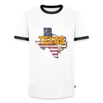 Texas Bundesstaat Vereinigte Staaten Landkarte - Männer Kontrast-T-Shirt - Weiß/Schwarz - Vorne - AI Model Female 172 light (172cm) & AI Model Male 178 dark (178cm)