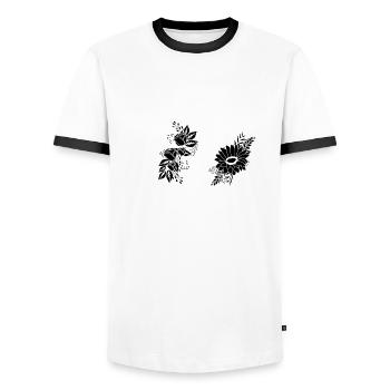 Number 47 Black Floral - 47th Floral Birthday - Men's Ringer Shirt - white/black - Front - AI Model Female 172 light (172cm) & AI Model Male 178 dark (178cm)