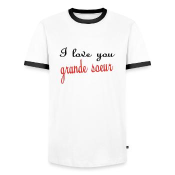 I love you GRANDE SOEUR - T-shirt contrasté Homme - blanc/noir - Devant - AI Model Female 172 light (172cm) & AI Model Male 178 dark (178cm)