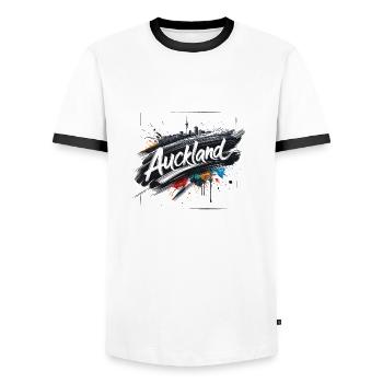 Auckland - New Zealand - Neuseeland - Kiwi - Aotea - Männer Kontrast-T-Shirt - Weiß/Schwarz - Vorne - AI Model Female 172 light (172cm) & AI Model Male 178 dark (178cm)