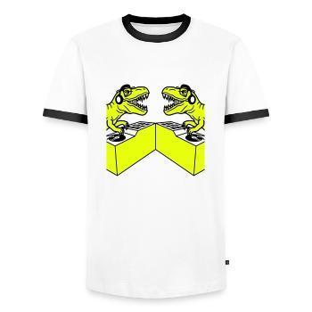2 Dino DJ T. Rex Dinosaur Party Club Équipe musicale - T-shirt contrasté Homme - blanc/noir - Devant - AI Model Female 172 light (172cm) & AI Model Male 178 dark (178cm)