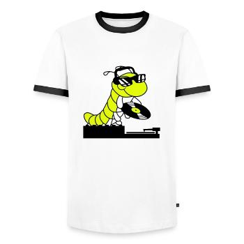 DJ Caterpillar Table de mixage de disques Soirée Musique de club - T-shirt contrasté Homme - blanc/noir - Devant - AI Model Female 172 light (172cm) & AI Model Male 178 dark (178cm)