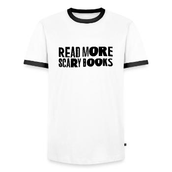 Lire la suite Livres effrayants 3 - T-shirt contrasté Homme - blanc/noir - Devant - AI Model Female 172 light (172cm) & AI Model Male 178 dark (178cm)