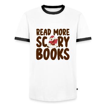 Lire la suite Livres effrayants 2 - T-shirt contrasté Homme - blanc/noir - Devant - AI Model Female 172 light (172cm) & AI Model Male 178 dark (178cm)