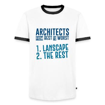 Architects From Best To Worst 1. Landscape 3 - Men's Ringer Shirt - white/black - Front - AI Model Female 172 light (172cm) & AI Model Male 178 dark (178cm)