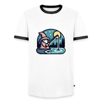 Sorcier lançant un sort de pêche - Jeu de mots amusant - T-shirt contrasté Homme - blanc/noir - Devant - AI Model Female 172 light (172cm) & AI Model Male 178 dark (178cm)
