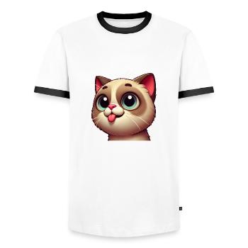 cute cat with big eyes - Men's Ringer Shirt - white/black - Front - AI Model Female 172 light (172cm) & AI Model Male 178 dark (178cm)